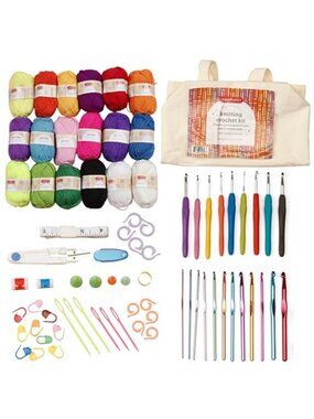 Crochet Kit For Beginners Yarn Hooks Supplies Set With Storage Case